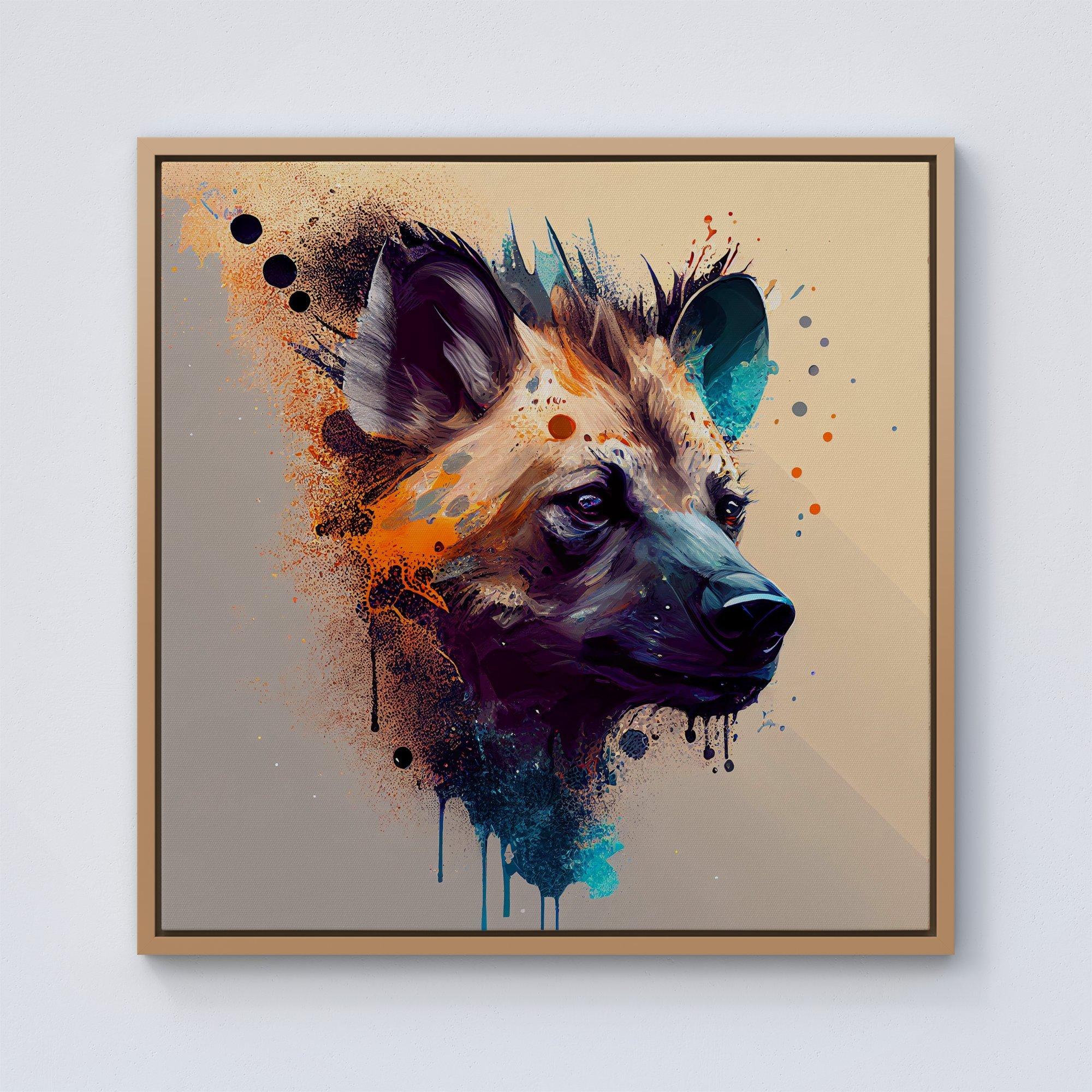 Hyena Face Splashart Light Background Framed Canvas